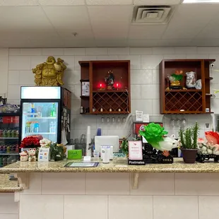 the counter of a chinese restaurant