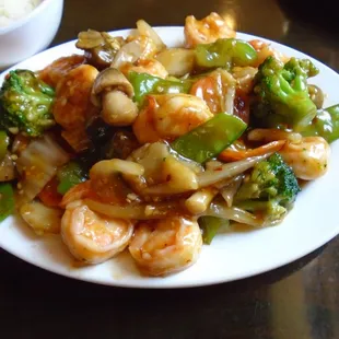 Garlic shrimp stir fry.