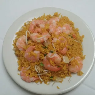 a plate of shrimp and rice