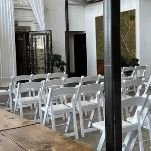 Old bank vault, chairs set up for weddings