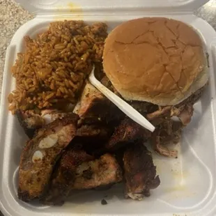 Rice, Pulled Chicken, &amp; Rib Tips