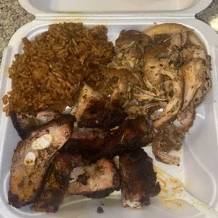 Rice, Pulled Chicken, &amp; Rib Tips