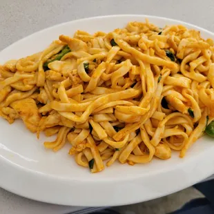 Shanghai noodles with wok fried chicken