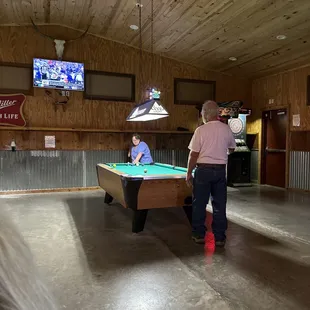Pool table floor.