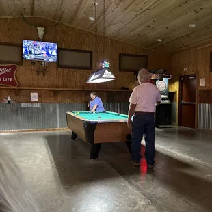 Pool table floor.