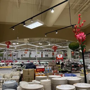 a large amount of plates and bowls