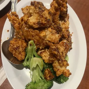 Orange Fish.  light crispy excellent. New fave dish