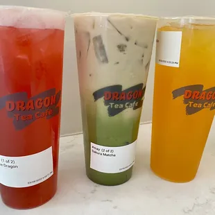 03.25.22 [L-R] Lychee Dragon, Sakura Matcha, Mango Fresh Milk