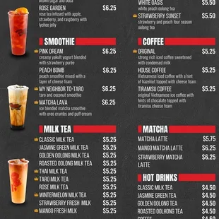 Drinks menu