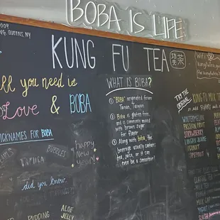 a menu on a blackboard
