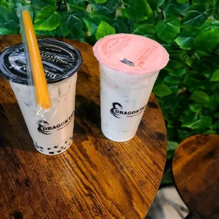 Classic milk tea with boba and jasmine with aloe
