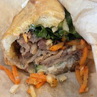 Roasted pork banh mi. Soggy and salty. I probably won't order it again.