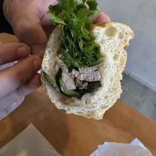 Roasted duck banh mi.