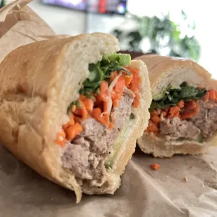 A gorgeous shot of the meatball banh mi. So good.