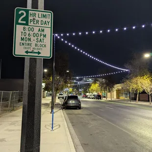 2hr street parking Monday-Saturday 8am-6pm (except holidays) on the one way street.