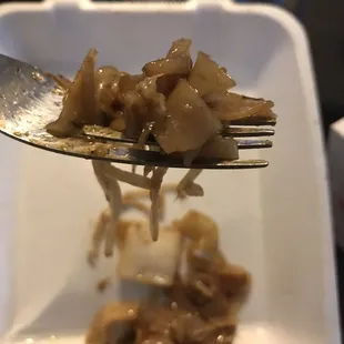 Noodles so overcooked they will not stay on the fork and break into little pieces.