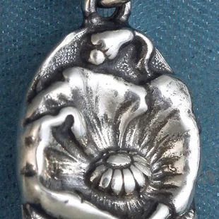 Small Art Nouveau Poppy Sterling Silver Pendant