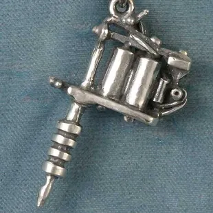 Handmade Small Tattoo Gun Sterling Silver Pendant