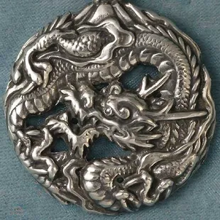 Handmade large Asian dragon with Mt. Fuji solid sterling silver pendant.