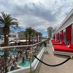 a crowd of people at a pool