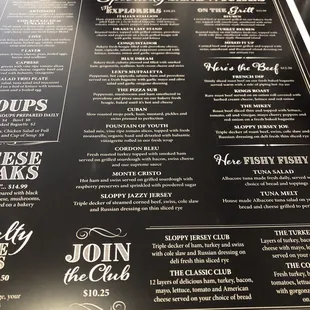 the menu of the restaurant