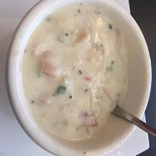Clam chowder loaded with ingredients. Yummy