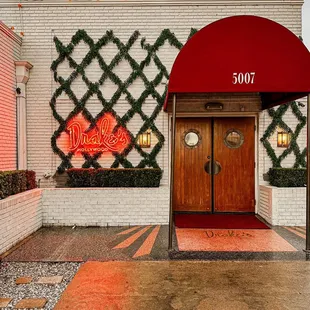 the entrance to a restaurant