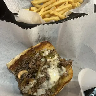 Shared a 8&quot; cheesesteak added a small order of fries. Everything came out nice and hot.