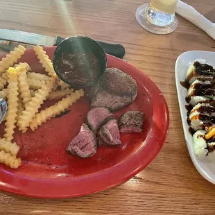 Steak and California Roll with fries