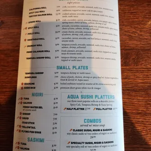 Sushi menu