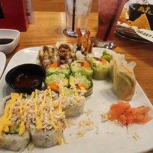 Aqua sushi 1/2 platter. The best spring roll I've possibly ever had!