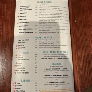 The menu