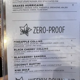 Zero proof menu