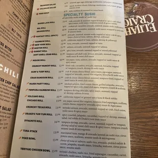 Sushi Menu