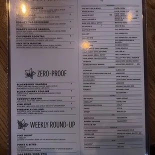 Drink menu
