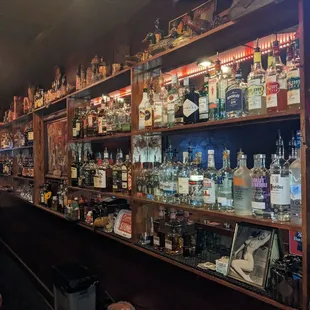 shelves of liquor and liquor bottles