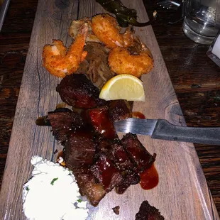 Fried Shrimp and Burnt Ends Small Plate
