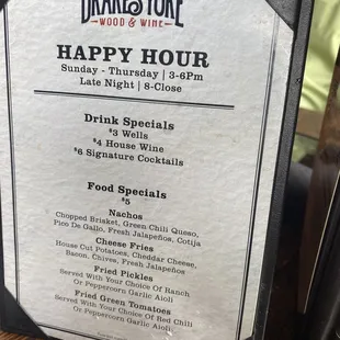 Happy hour menu