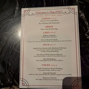 Valentines Day 2025 Menu
