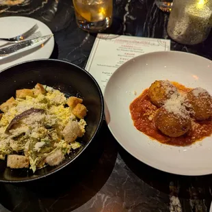 Valentines Day: Ceasar salad and Risotto Balls.