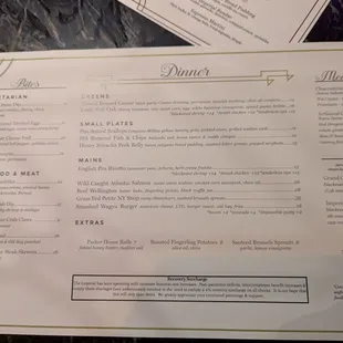Regular dinner menu as of 2/2025