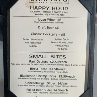 Happy Hour menu
