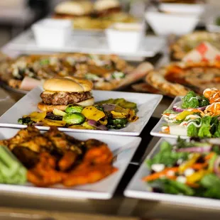 a variety of plates of food