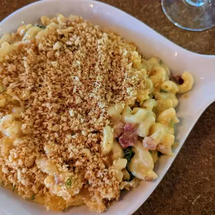 Best ever mac and cheese!  I added bacon and spinach and topped it with garlic breadcrumbs.