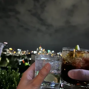 Skyline rooftop with drinks