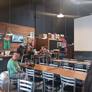 people sitting at tables in a restaurant