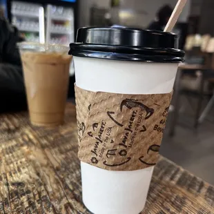 Hot chai latte and iced vanilla latte