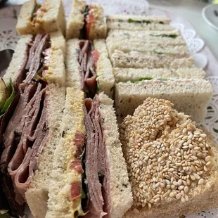 Close-up of our tea sandwiches - everyone's favorite was the roast beef. The sesame crusted chicken salad was also delicious!
