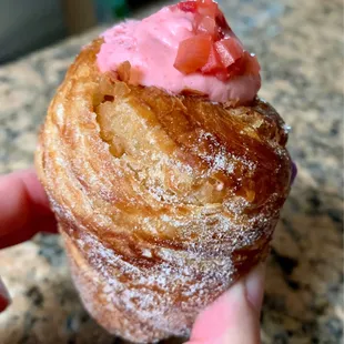 Pink &amp; White Croughie (w/Poached Rhubarb, Strawberry Confit, Vanilla Bean, Strawberry Cream, $6.25)- 4/5 stars