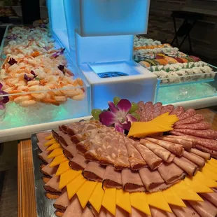 Sushi and shrimp display